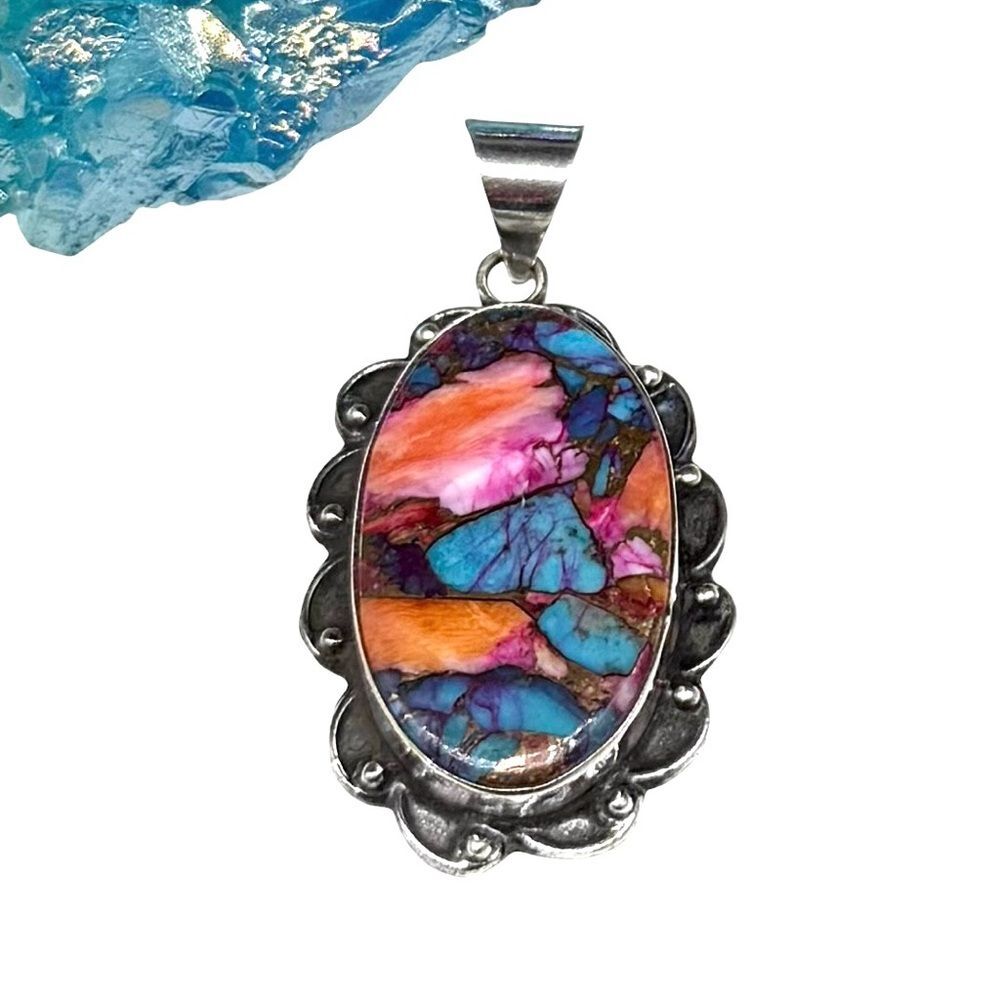Pink Dahlia Kingman Turquoise Necklace Pendant Solid 925 Sterling Silver Oval